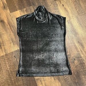 Chico’s mock neck top womens size‎ 0 small/4 black metallic cap sleeve loose fit